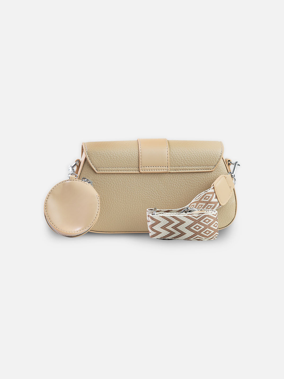 Beige Luxe Crossbody Bag with Coin Pouch & Boho Strap