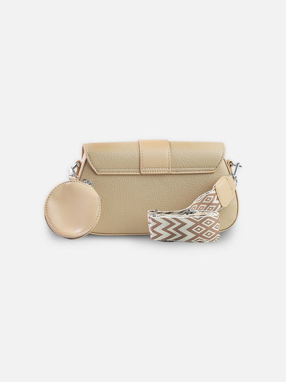 Beige Luxe Crossbody Bag with Coin Pouch & Boho Strap
